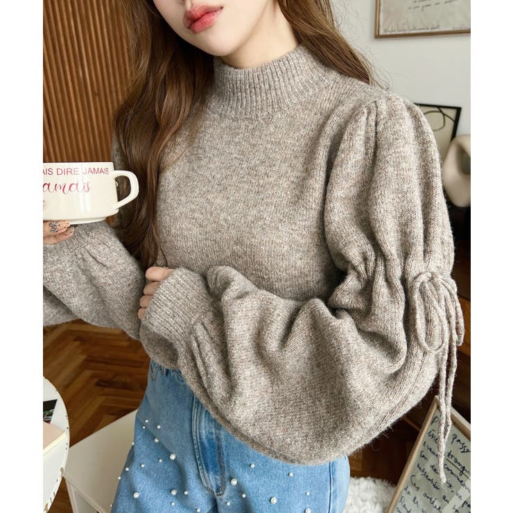 ボトルネックキャンディショルダーボリュームスリーブミックスニットプルオーバー | moment+ | 詳細画像18 