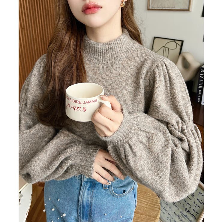 ボトルネックキャンディショルダーボリュームスリーブミックスニットプルオーバー | moment+ | 詳細画像19 