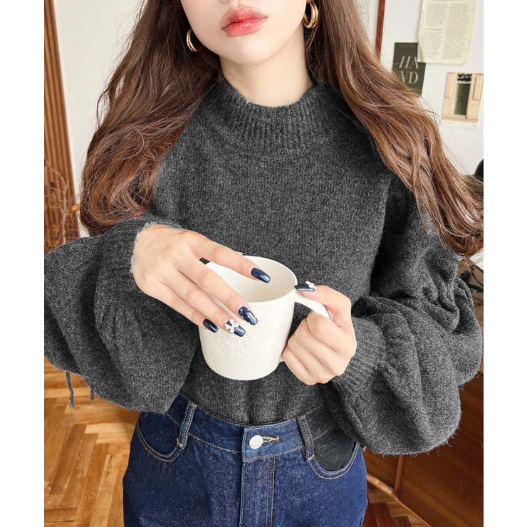 ボトルネックキャンディショルダーボリュームスリーブミックスニットプルオーバー | moment+ | 詳細画像2 