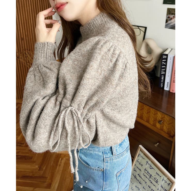 ボトルネックキャンディショルダーボリュームスリーブミックスニットプルオーバー | moment+ | 詳細画像20 