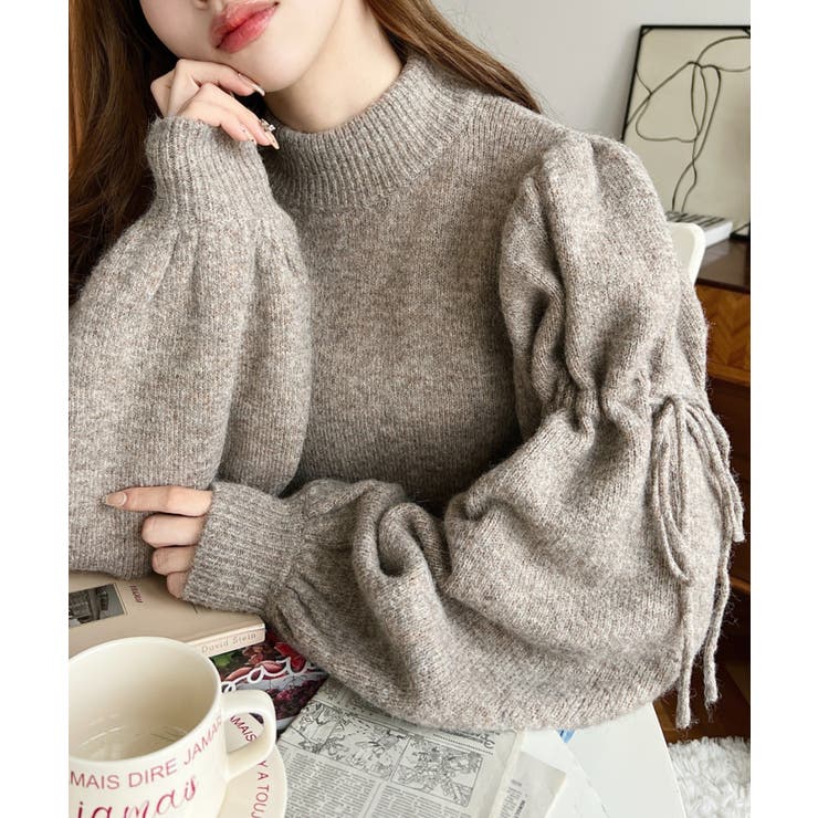 ボトルネックキャンディショルダーボリュームスリーブミックスニットプルオーバー | moment+ | 詳細画像21 