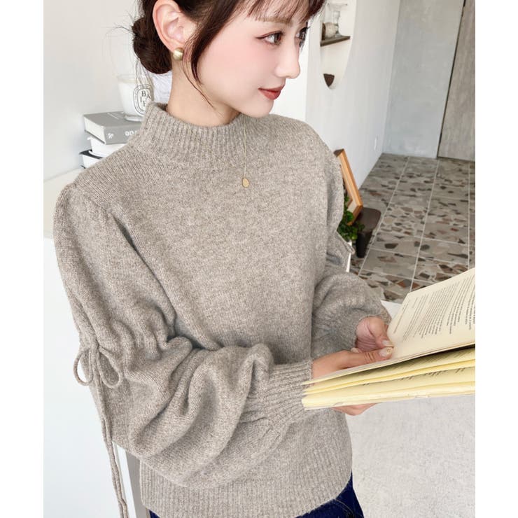 ボトルネックキャンディショルダーボリュームスリーブミックスニットプルオーバー | moment+ | 詳細画像23 