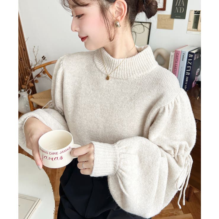 ボトルネックキャンディショルダーボリュームスリーブミックスニットプルオーバー | moment+ | 詳細画像27 