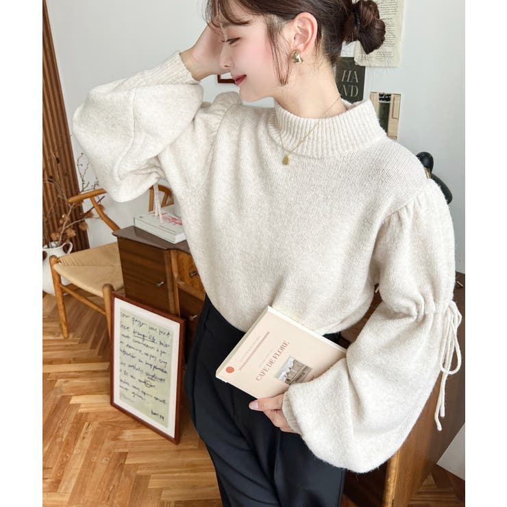 ボトルネックキャンディショルダーボリュームスリーブミックスニットプルオーバー | moment+ | 詳細画像28 