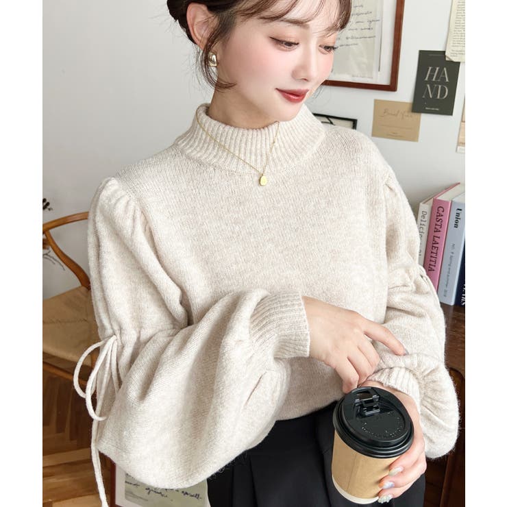 ボトルネックキャンディショルダーボリュームスリーブミックスニットプルオーバー | moment+ | 詳細画像29 