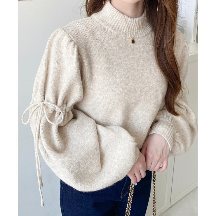 ボトルネックキャンディショルダーボリュームスリーブミックスニットプルオーバー | moment+ | 詳細画像30 