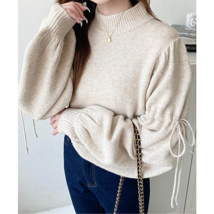 ボトルネックキャンディショルダーボリュームスリーブミックスニットプルオーバー | moment+ | 詳細画像31 