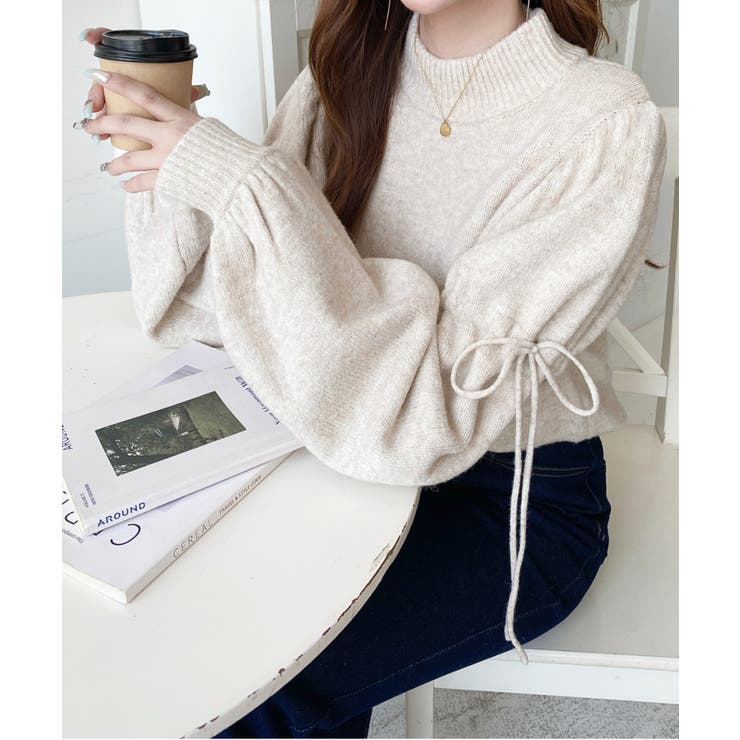 ボトルネックキャンディショルダーボリュームスリーブミックスニットプルオーバー | moment+ | 詳細画像35 