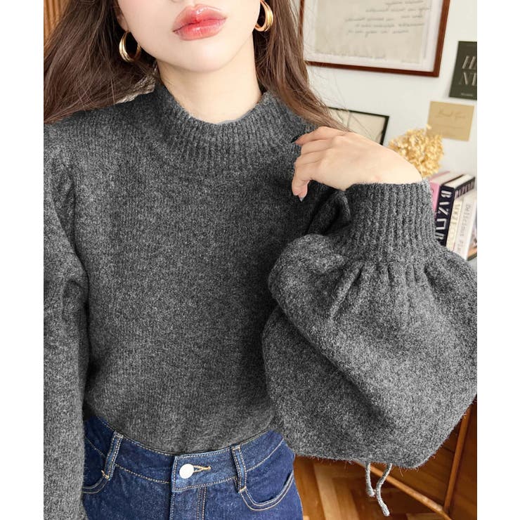 ボトルネックキャンディショルダーボリュームスリーブミックスニットプルオーバー | moment+ | 詳細画像4 