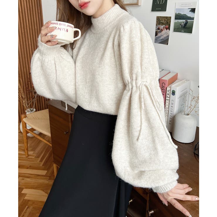 ボトルネックキャンディショルダーボリュームスリーブミックスニットプルオーバー | moment+ | 詳細画像40 