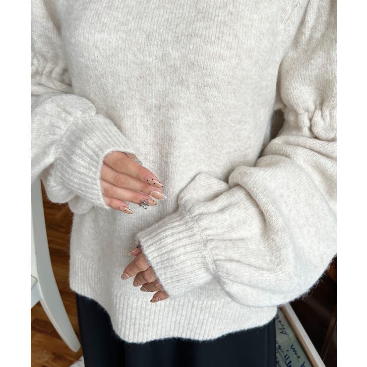 ボトルネックキャンディショルダーボリュームスリーブミックスニットプルオーバー | moment+ | 詳細画像42 