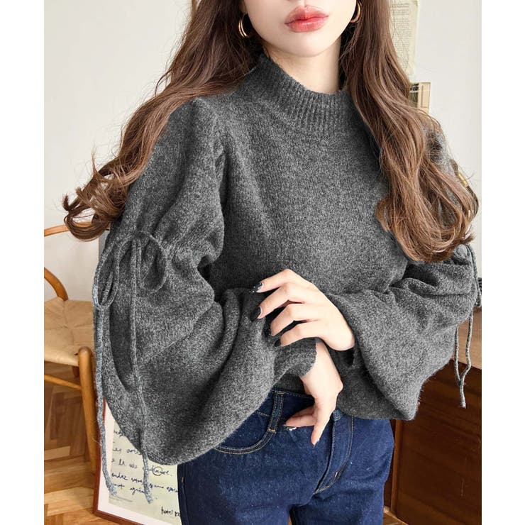 ボトルネックキャンディショルダーボリュームスリーブミックスニットプルオーバー | moment+ | 詳細画像5 