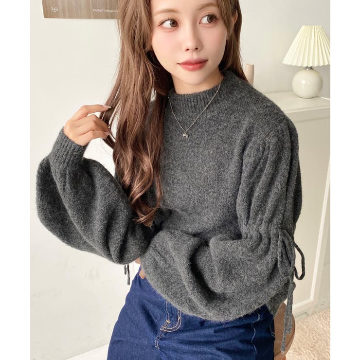 ボトルネックキャンディショルダーボリュームスリーブミックスニットプルオーバー | moment+ | 詳細画像6 