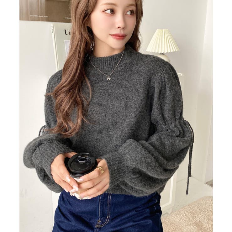 ボトルネックキャンディショルダーボリュームスリーブミックスニットプルオーバー | moment+ | 詳細画像7 