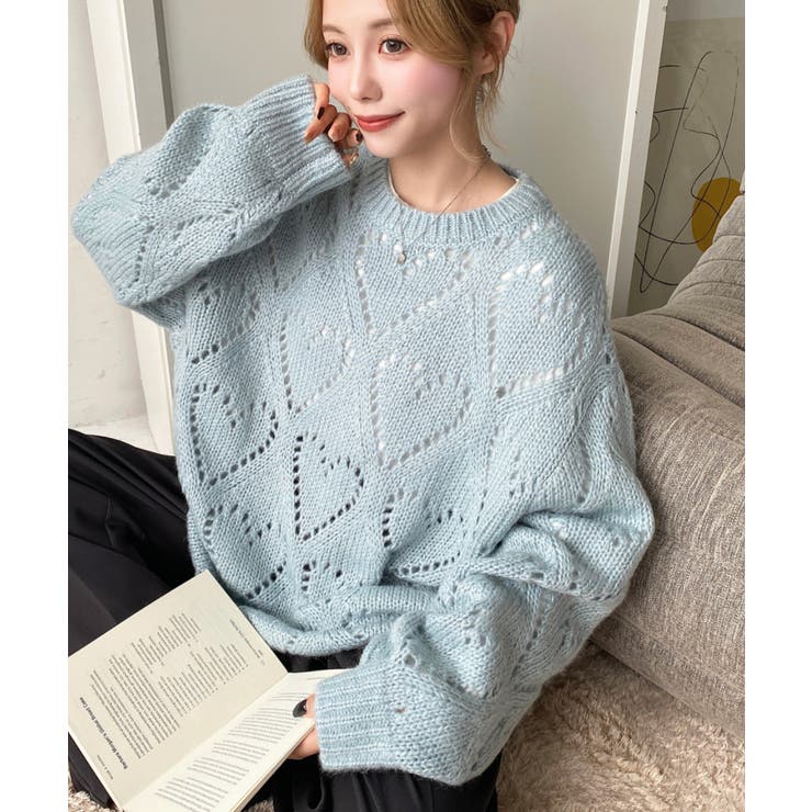 ★まりも★ モヘア混ハート柄ニット[品番：ERMW0000316]｜moment+