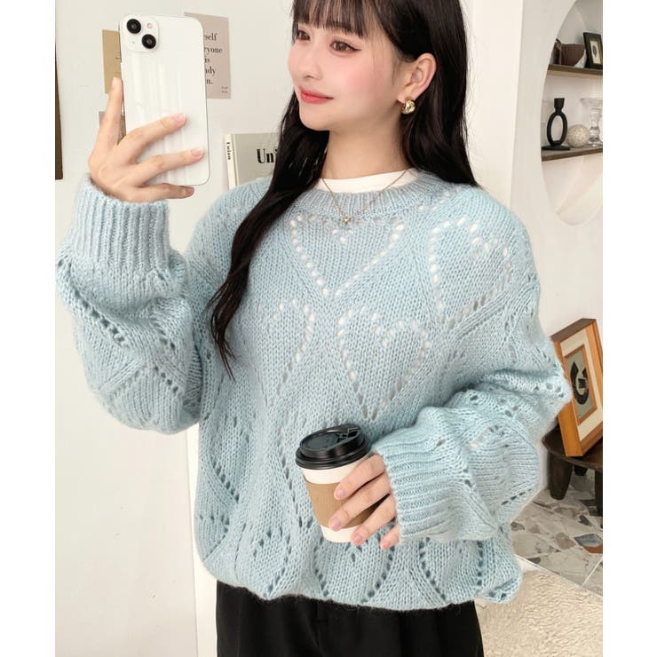 モヘア混ハート柄ニット[品番：ERMW0000316]｜moment+