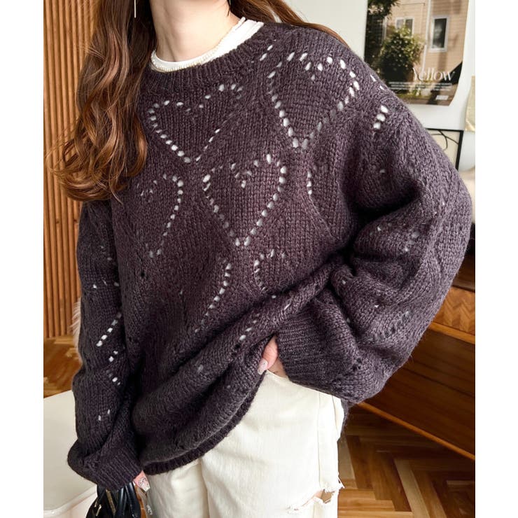 モヘア混ハート柄ニット[品番：ERMW0000316]｜moment+（モーメント