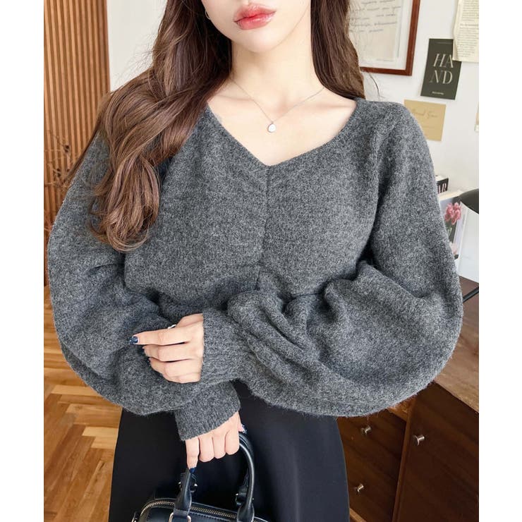 アルパカライクフロントシャーリングミックスニットプルオーバー | moment+ | 詳細画像37 