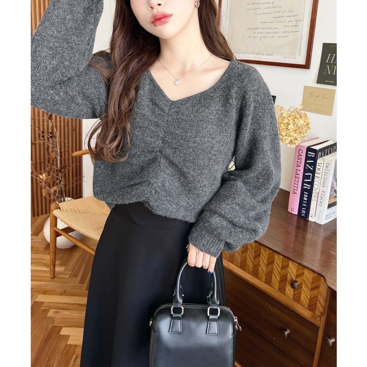 アルパカライクフロントシャーリングミックスニットプルオーバー | moment+ | 詳細画像40 