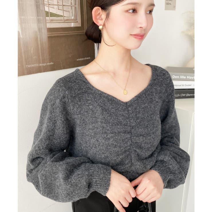 アルパカライクフロントシャーリングミックスニットプルオーバー | moment+ | 詳細画像41 