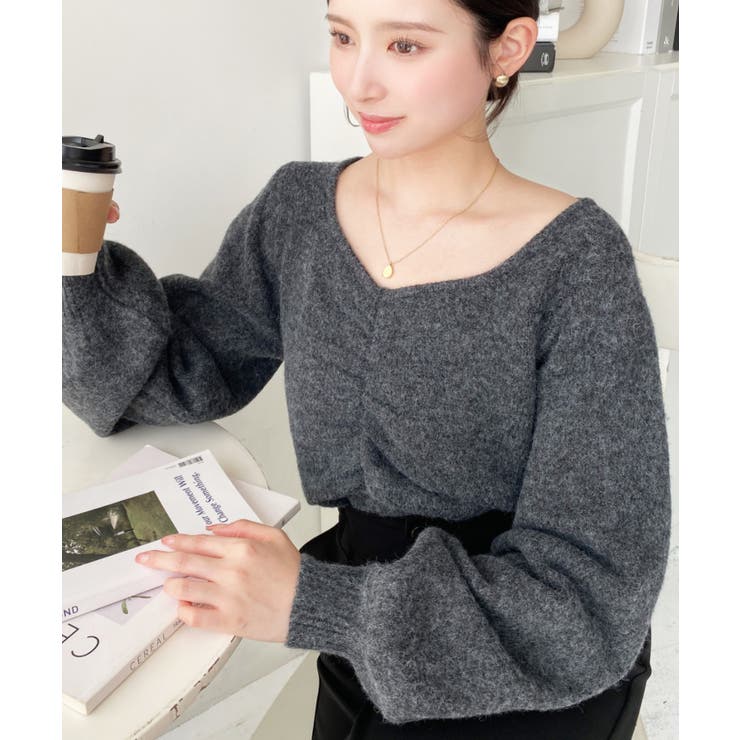 アルパカライクフロントシャーリングミックスニットプルオーバー | moment+ | 詳細画像43 