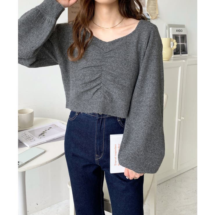 アルパカライクフロントシャーリングミックスニットプルオーバー | moment+ | 詳細画像46 