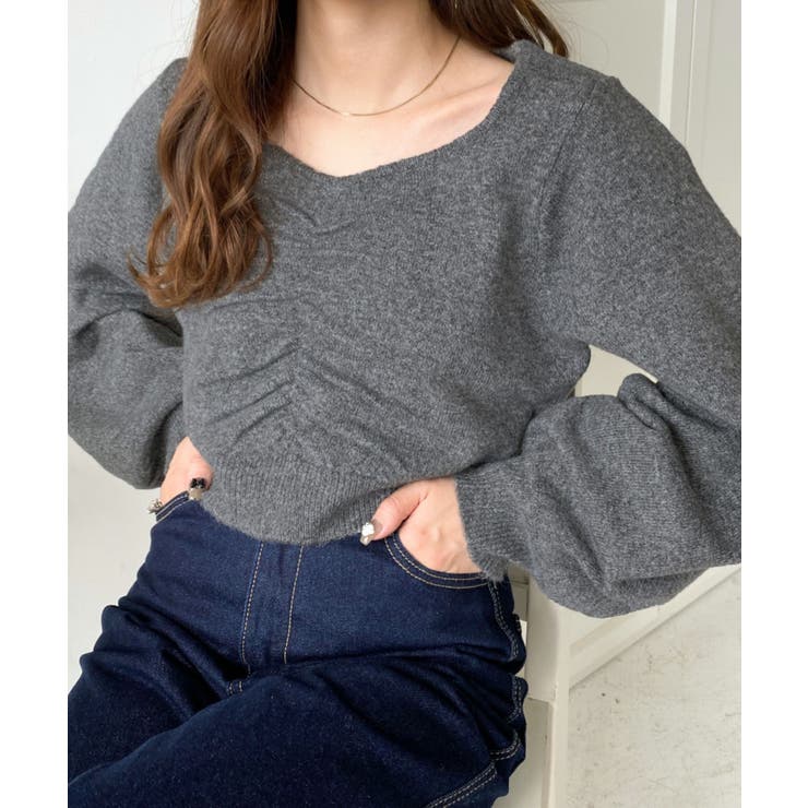 アルパカライクフロントシャーリングミックスニットプルオーバー | moment+ | 詳細画像48 