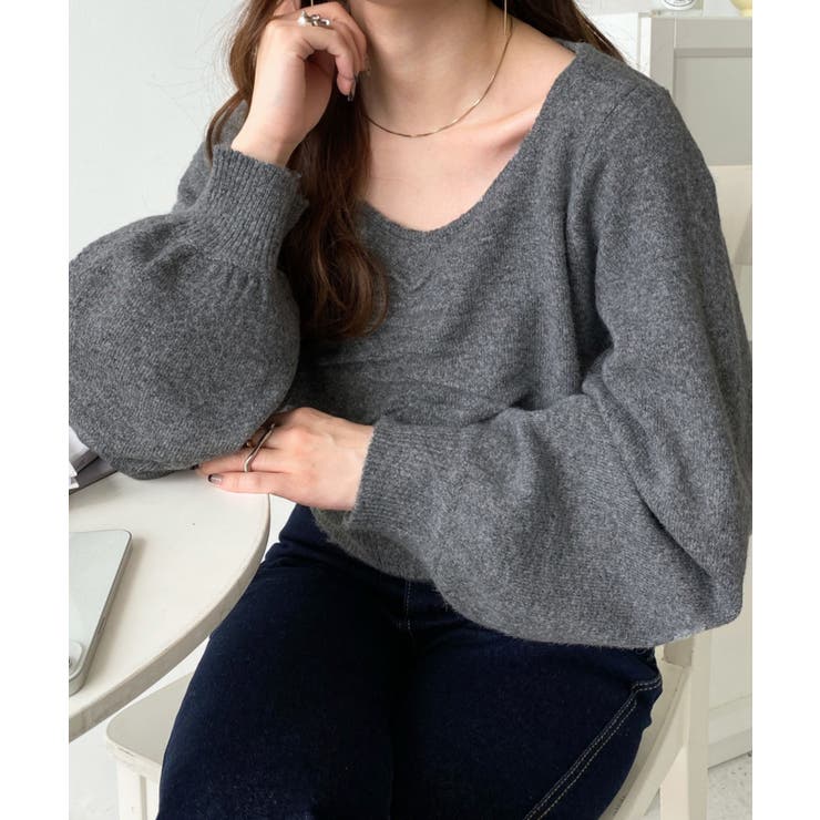 アルパカライクフロントシャーリングミックスニットプルオーバー | moment+ | 詳細画像49 