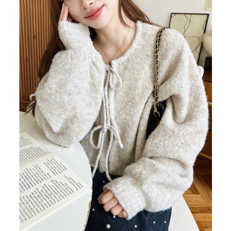 前後2WAYブークレニットリボンカーディガン | moment+ | 詳細画像10 