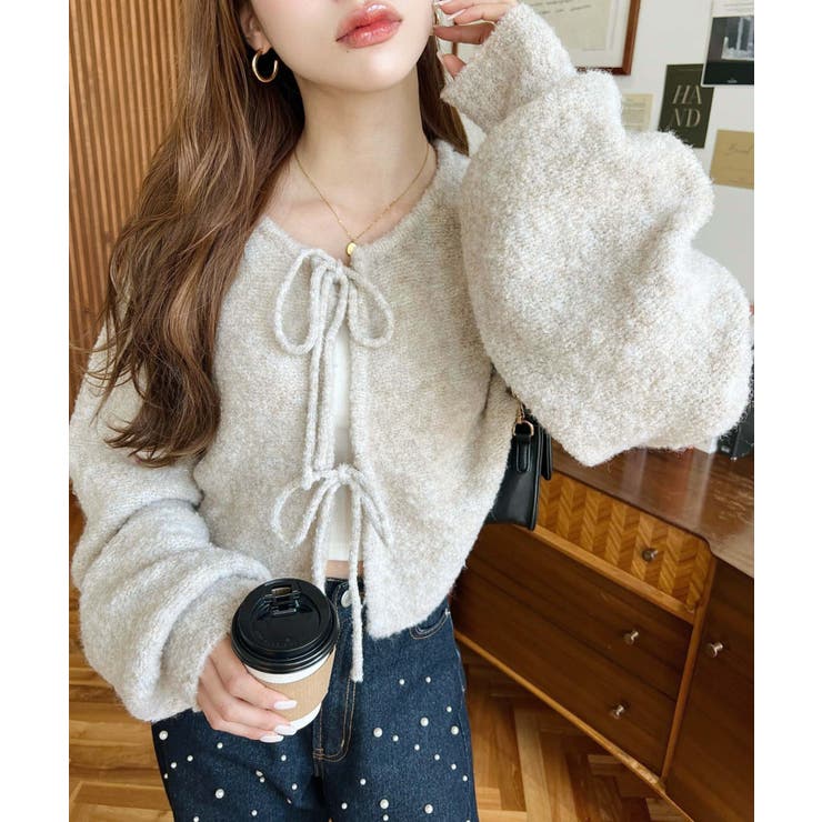 前後2WAYブークレニットリボンカーディガン | moment+ | 詳細画像12 