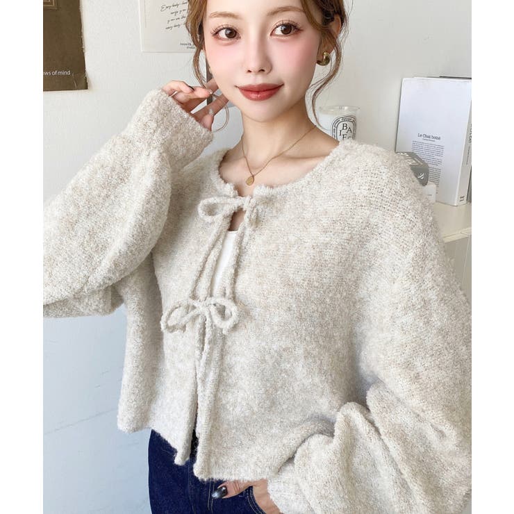 前後2WAYブークレニットリボンカーディガン | moment+ | 詳細画像15 