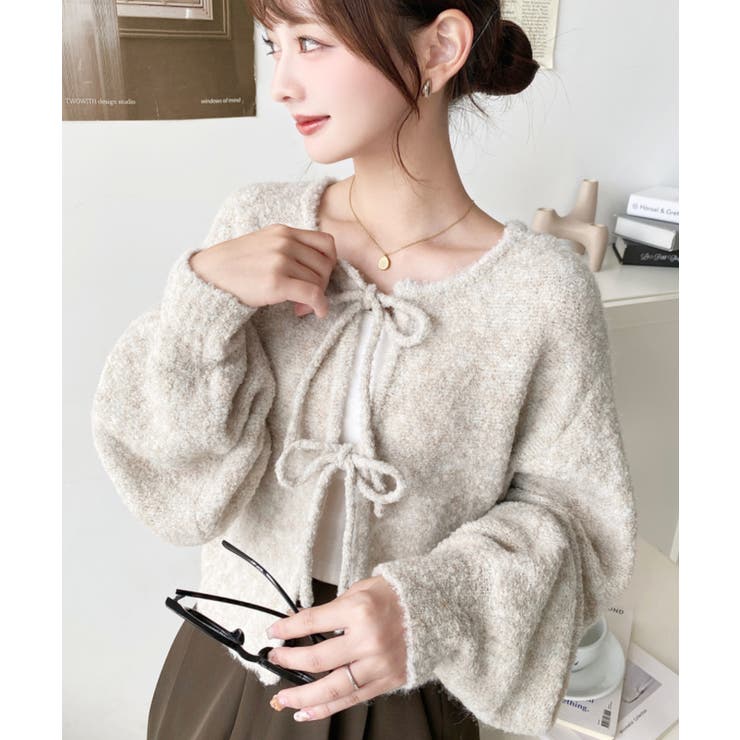 前後2WAYブークレニットリボンカーディガン | moment+ | 詳細画像18 