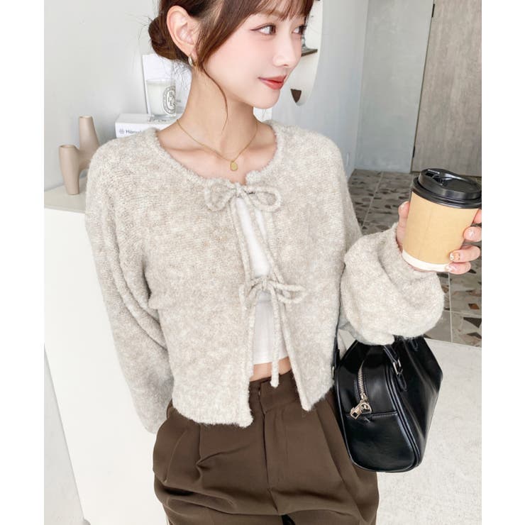 前後2WAYブークレニットリボンカーディガン | moment+ | 詳細画像19 