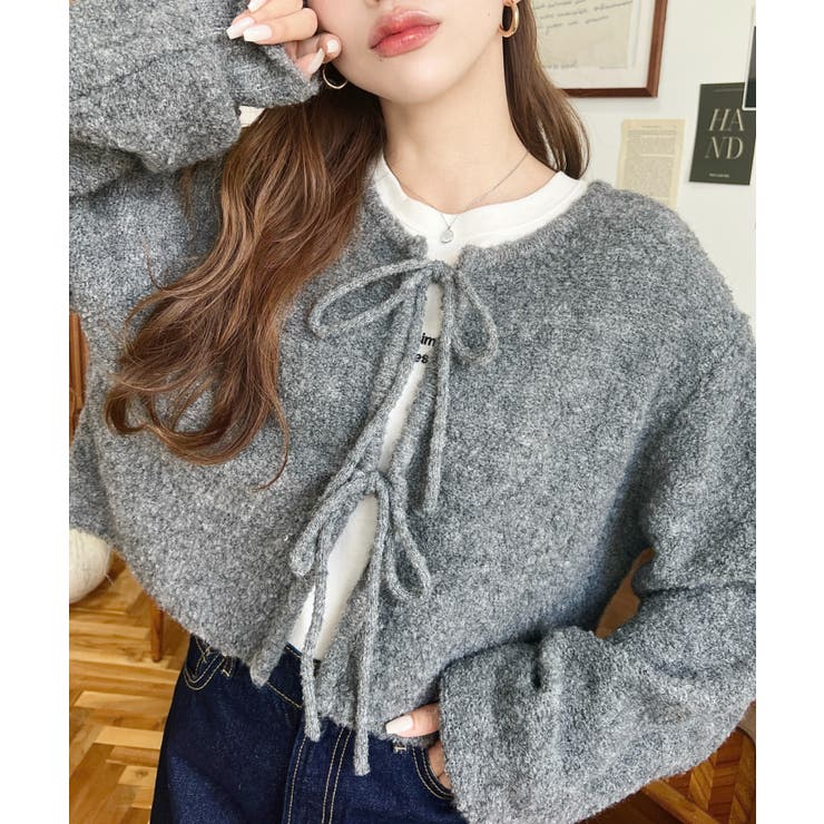 前後2WAYブークレニットリボンカーディガン | moment+ | 詳細画像35 