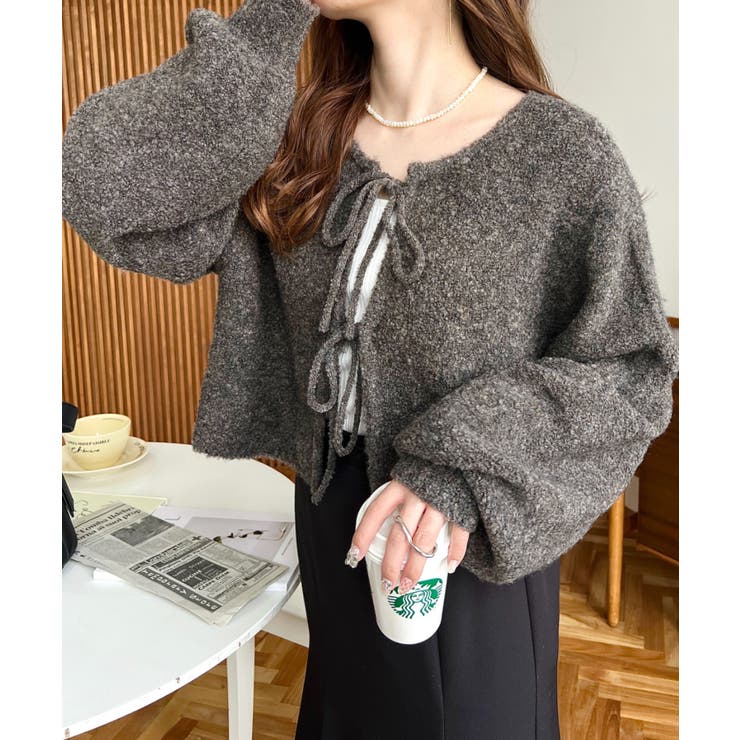 前後2WAYブークレニットリボンカーディガン | moment+ | 詳細画像38 