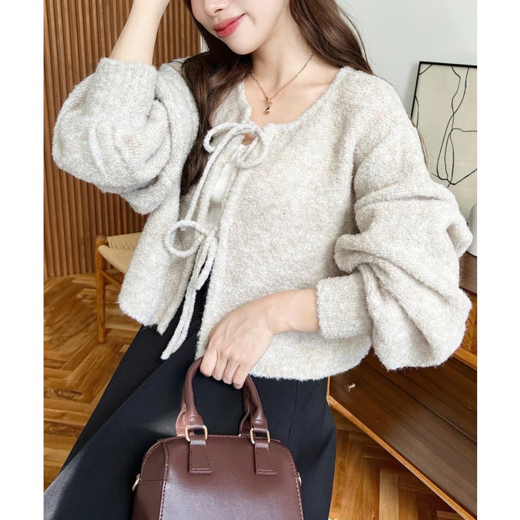 前後2WAYブークレニットリボンカーディガン | moment+ | 詳細画像4 