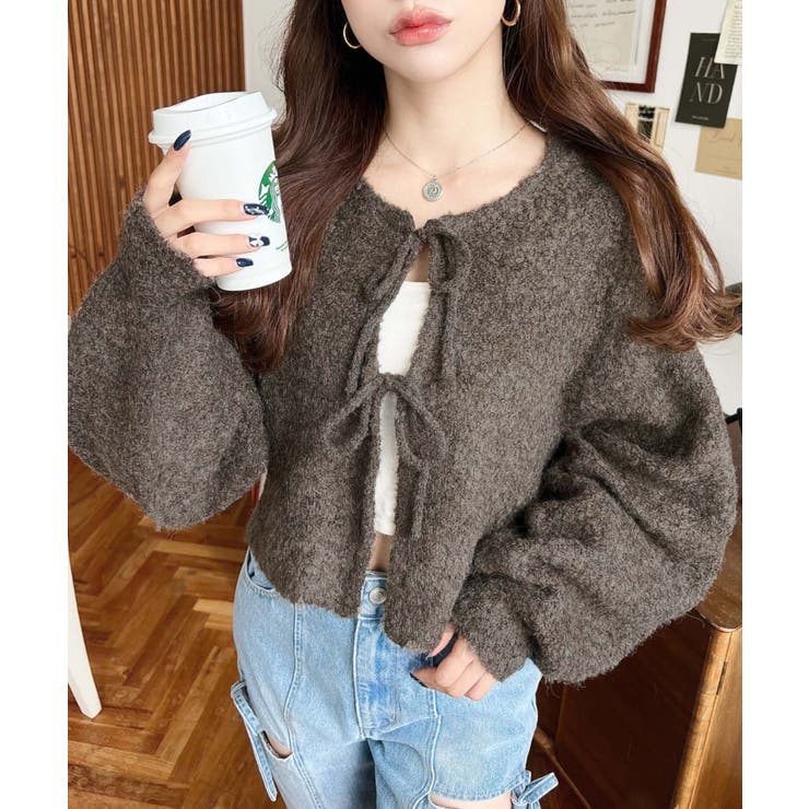 前後2WAYブークレニットリボンカーディガン | moment+ | 詳細画像40 