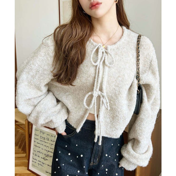 前後2WAYブークレニットリボンカーディガン | moment+ | 詳細画像9 