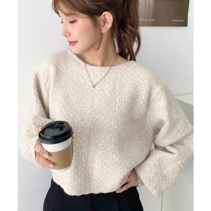 前後2WAYポップコーン編みスカラップリボンミックスニットカーディガン | moment+ | 詳細画像35 