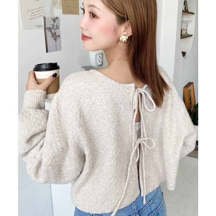 前後2WAYポップコーン編みスカラップリボンミックスニットカーディガン | moment+ | 詳細画像38 