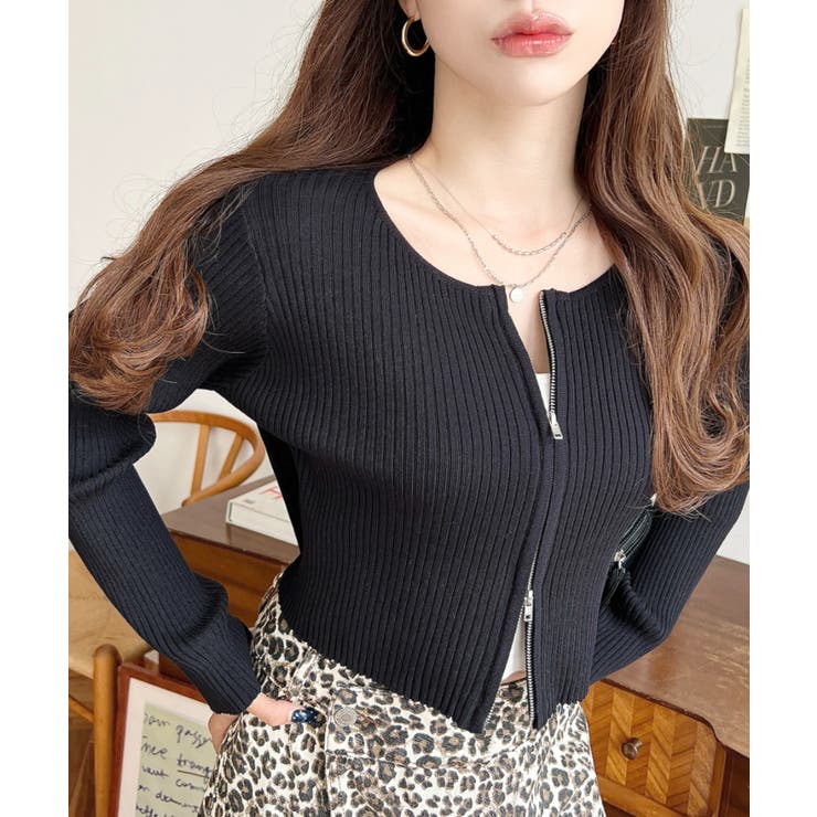 Wジップリブニットカーディガン | moment+ | 詳細画像10 