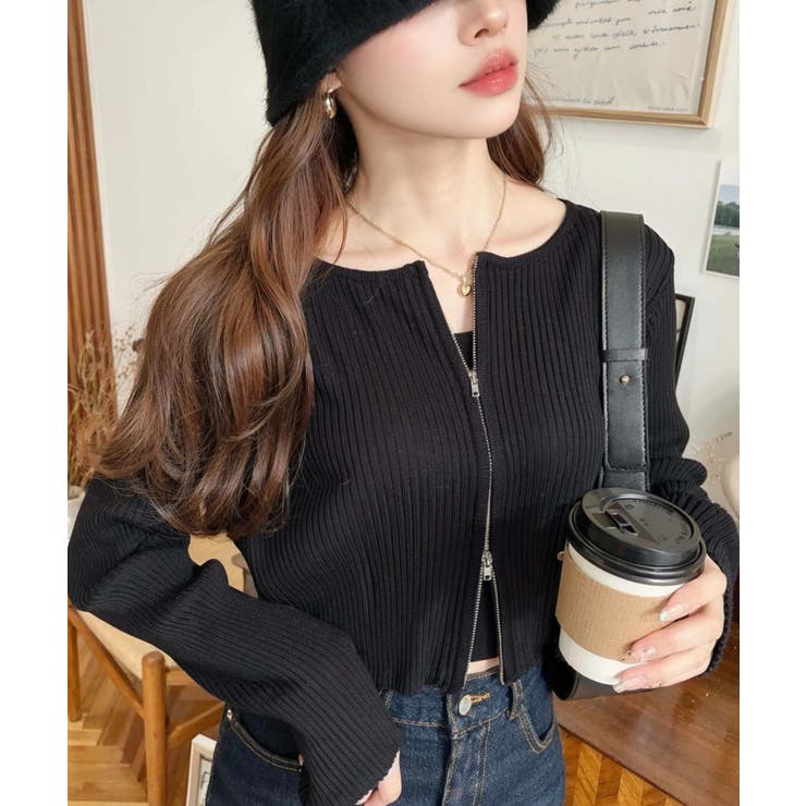 Wジップリブニットカーディガン | moment+ | 詳細画像12 