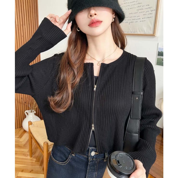 Wジップリブニットカーディガン | moment+ | 詳細画像13 