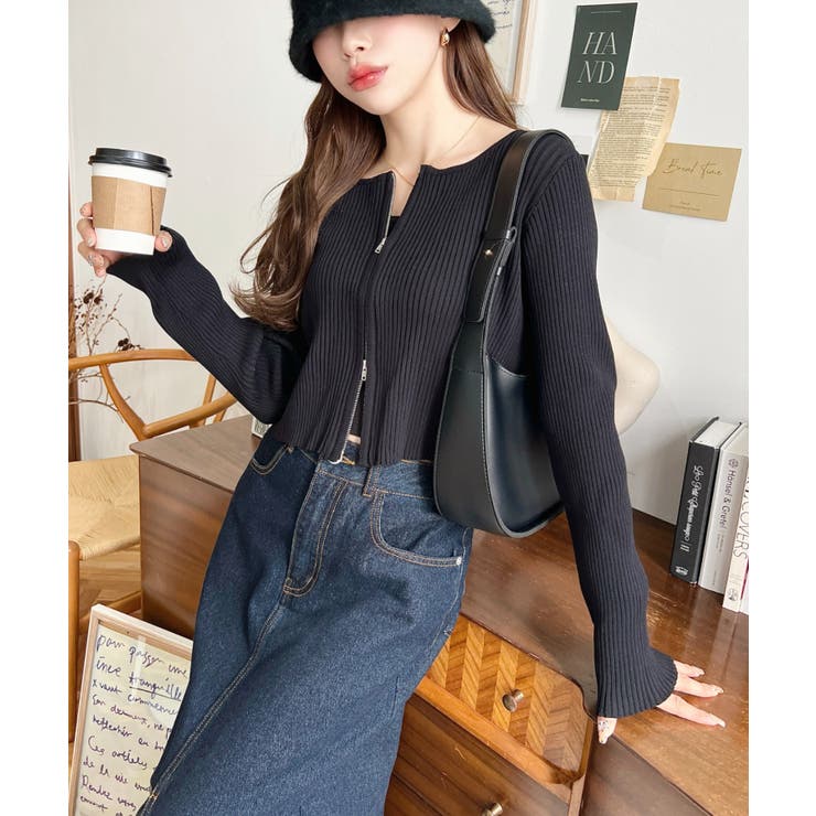 Wジップリブニットカーディガン | moment+ | 詳細画像16 