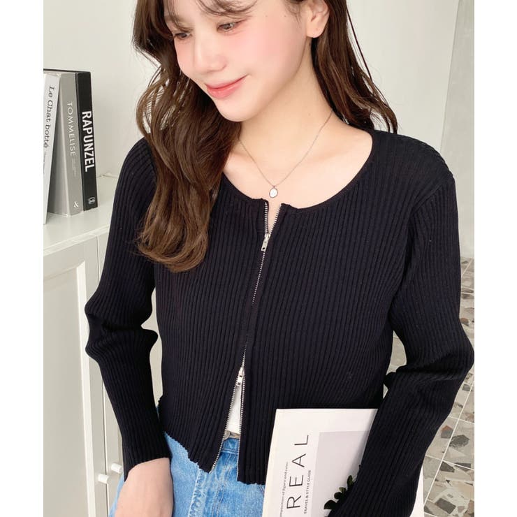 Wジップリブニットカーディガン | moment+ | 詳細画像2 