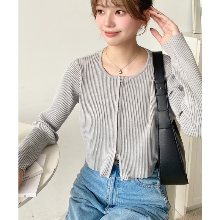 Wジップリブニットカーディガン | moment+ | 詳細画像30 