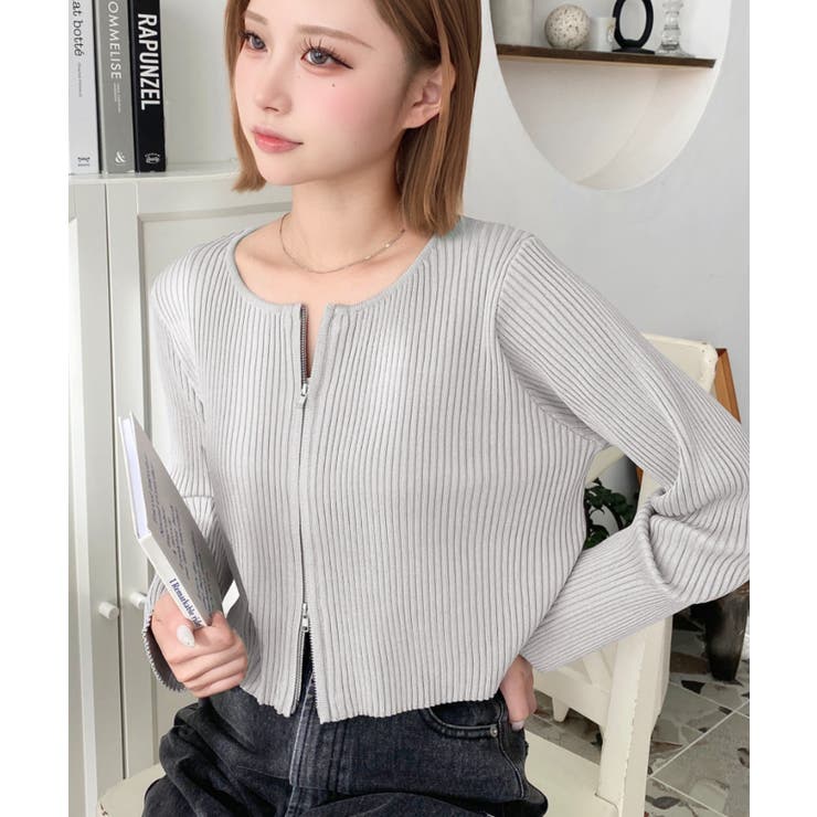 Wジップリブニットカーディガン | moment+ | 詳細画像32 