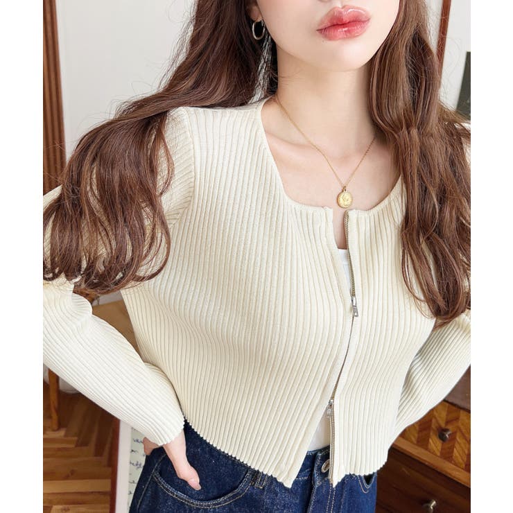 Wジップリブニットカーディガン | moment+ | 詳細画像37 