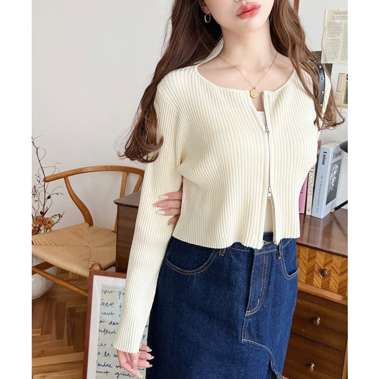 Wジップリブニットカーディガン | moment+ | 詳細画像38 