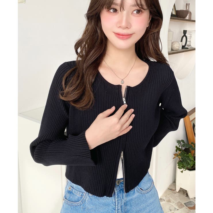 Wジップリブニットカーディガン | moment+ | 詳細画像4 